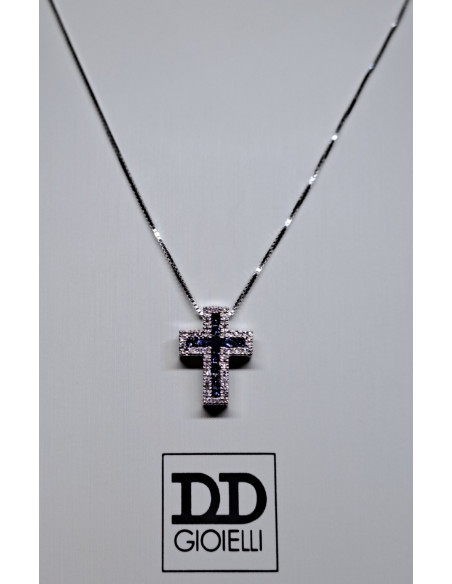 Caterina donna in oro bianco 750 e croce con diamanti e zaffiri con