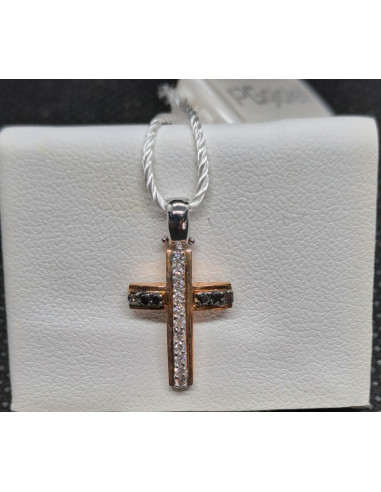 Croce uomo oro bianco e oro rosa 750 con diamanti