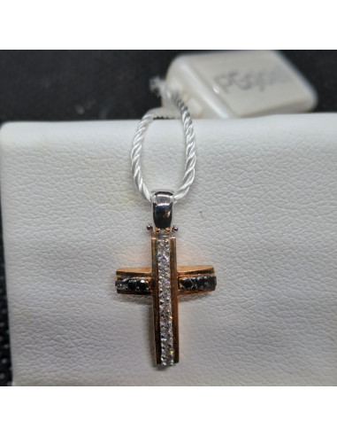 Croce uomo oro bianco e oro rosa 750 con diamanti