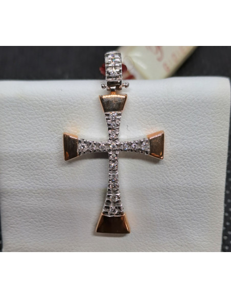 Croce uomo oro bianco e oro rosa 750 , con diamanti