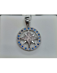 Ciondolo uomo in oro bianco 750 con diamanti e zaffiri