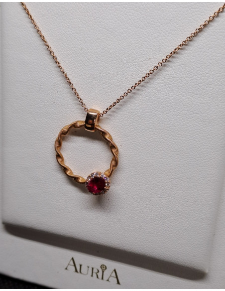 Collana donna in oro rosa 750 con rubino e diamanti