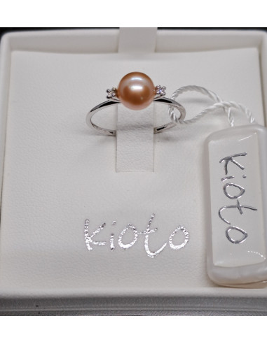 Anello donna oro bianco 750 e perla rosa