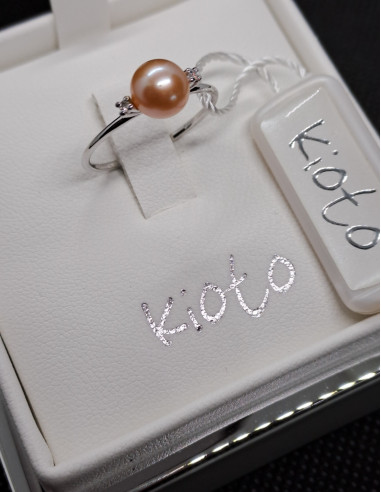 Anello donna oro bianco 750 e perla rosa