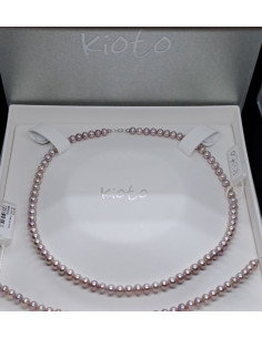 Collana e bracciale donna di perle rosa scuro . 2