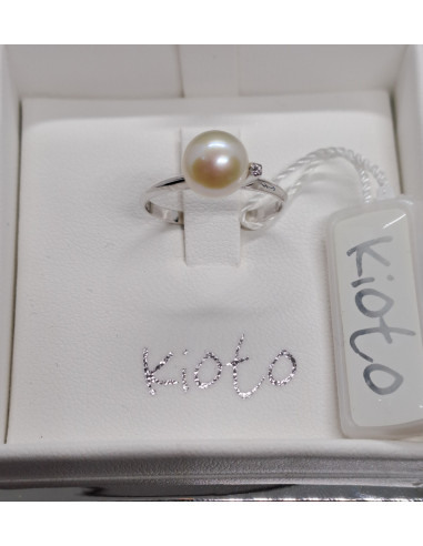 Anello donna oro bianco con perla e diamanti