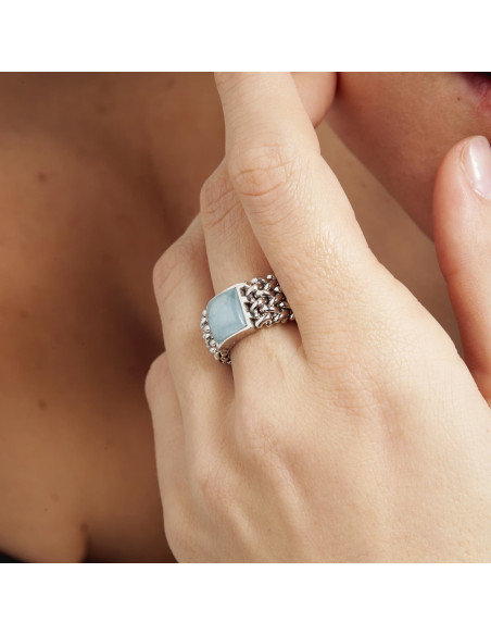 Anello in argento con cristallo Acquamarina Chicco